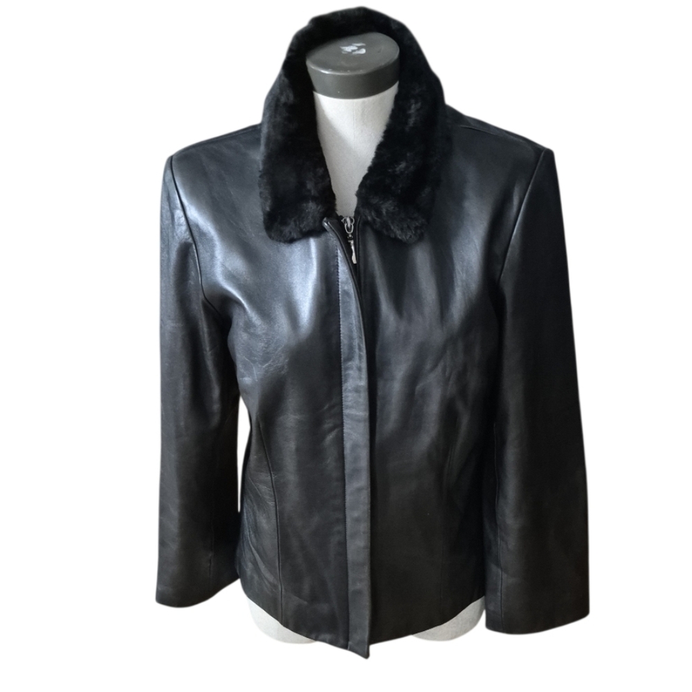 Ann Taylor Leather Zip Front Jacket Size M